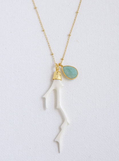 Carved Bone Branch and Amazonite Necklace