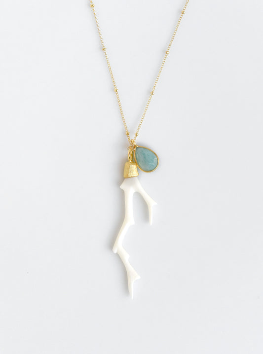 Carved Bone Branch and Amazonite Necklace