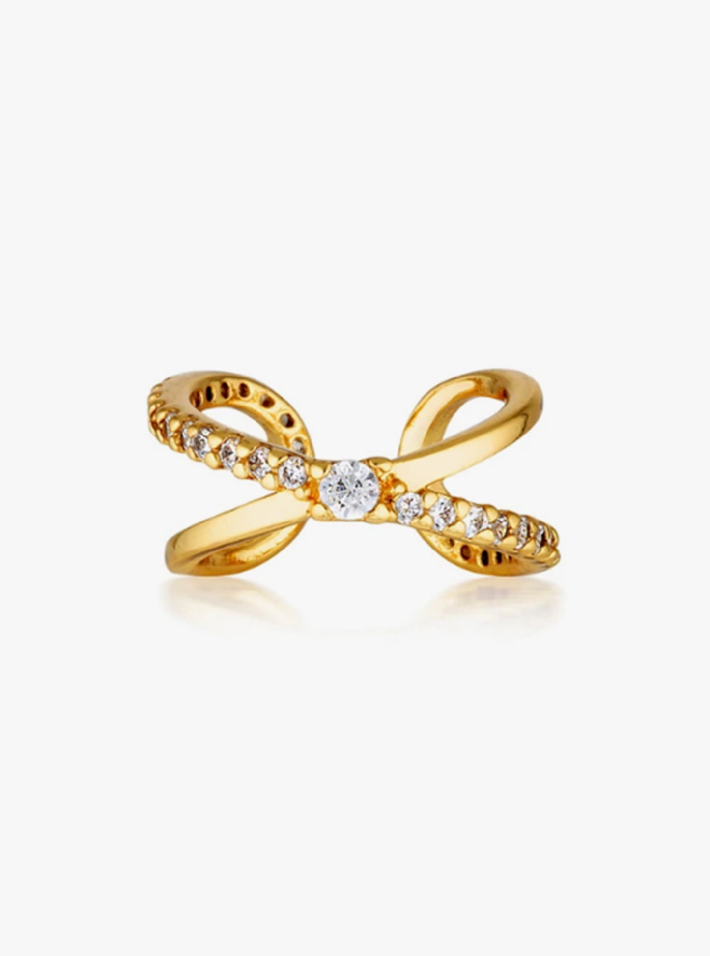 Simple X Style Ring with CZ Ear Cuffs -Single