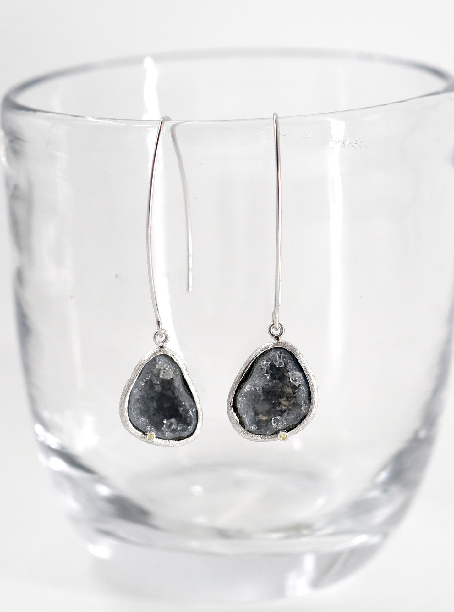 Geode With Diamond Long Hook Earrings
