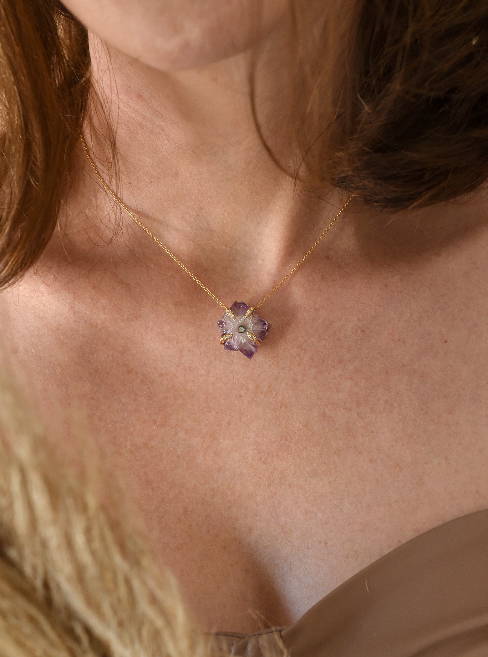 Amethyst Stalactite Flower with Quartz Necklace – Felix Z Designs