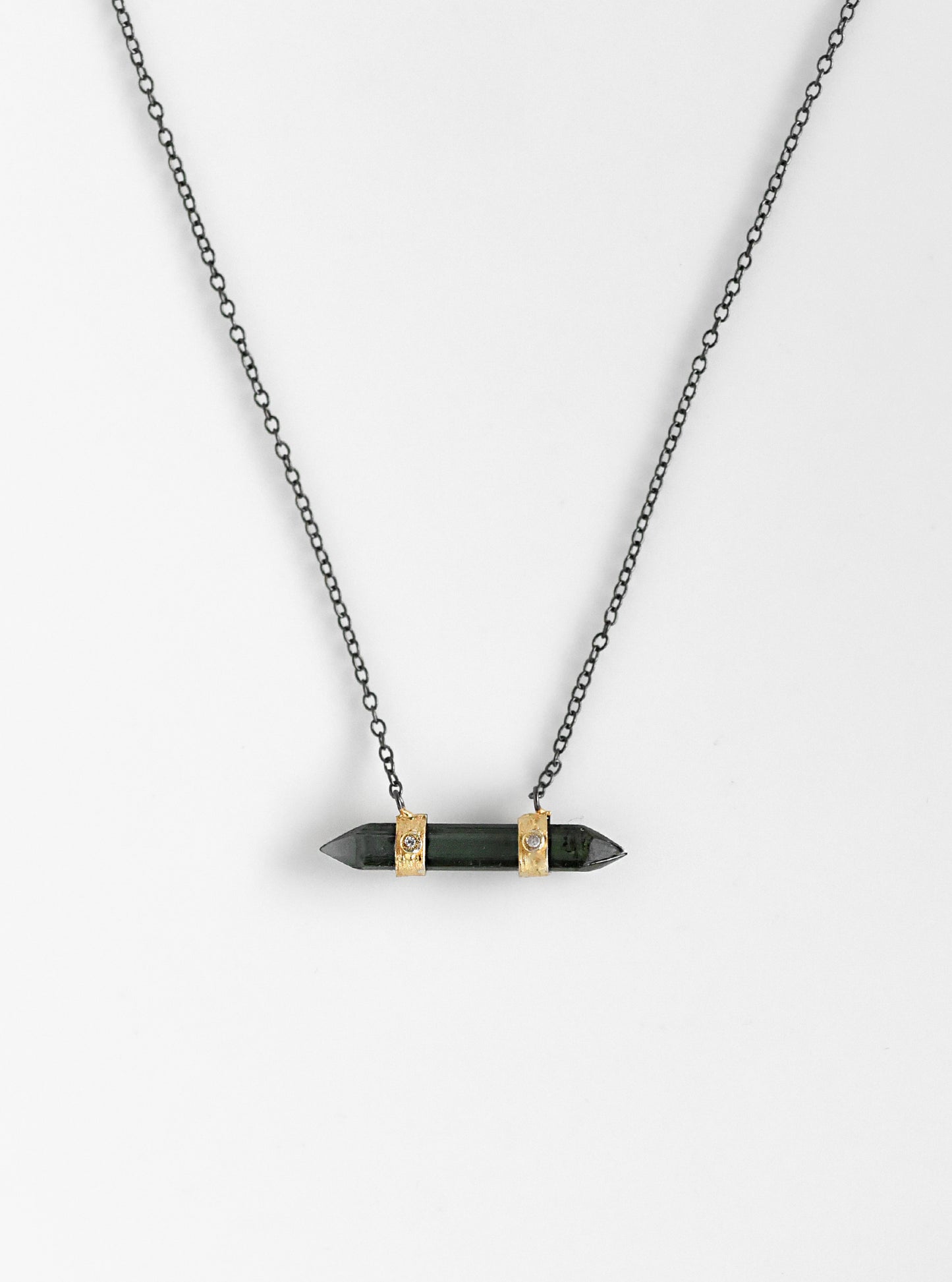 Faceted Point Tourmaline Bar With Diamond Necklace