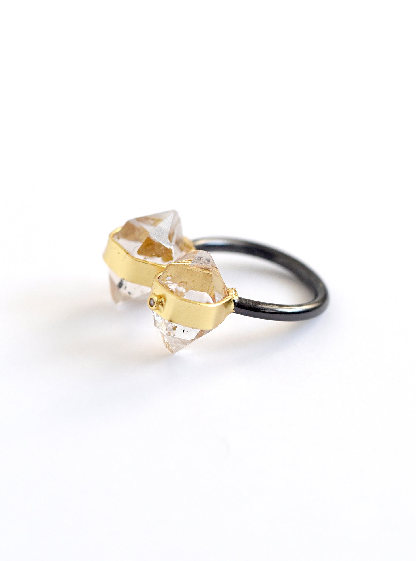 Double Herkimer Diamond with Diamond Open Ring