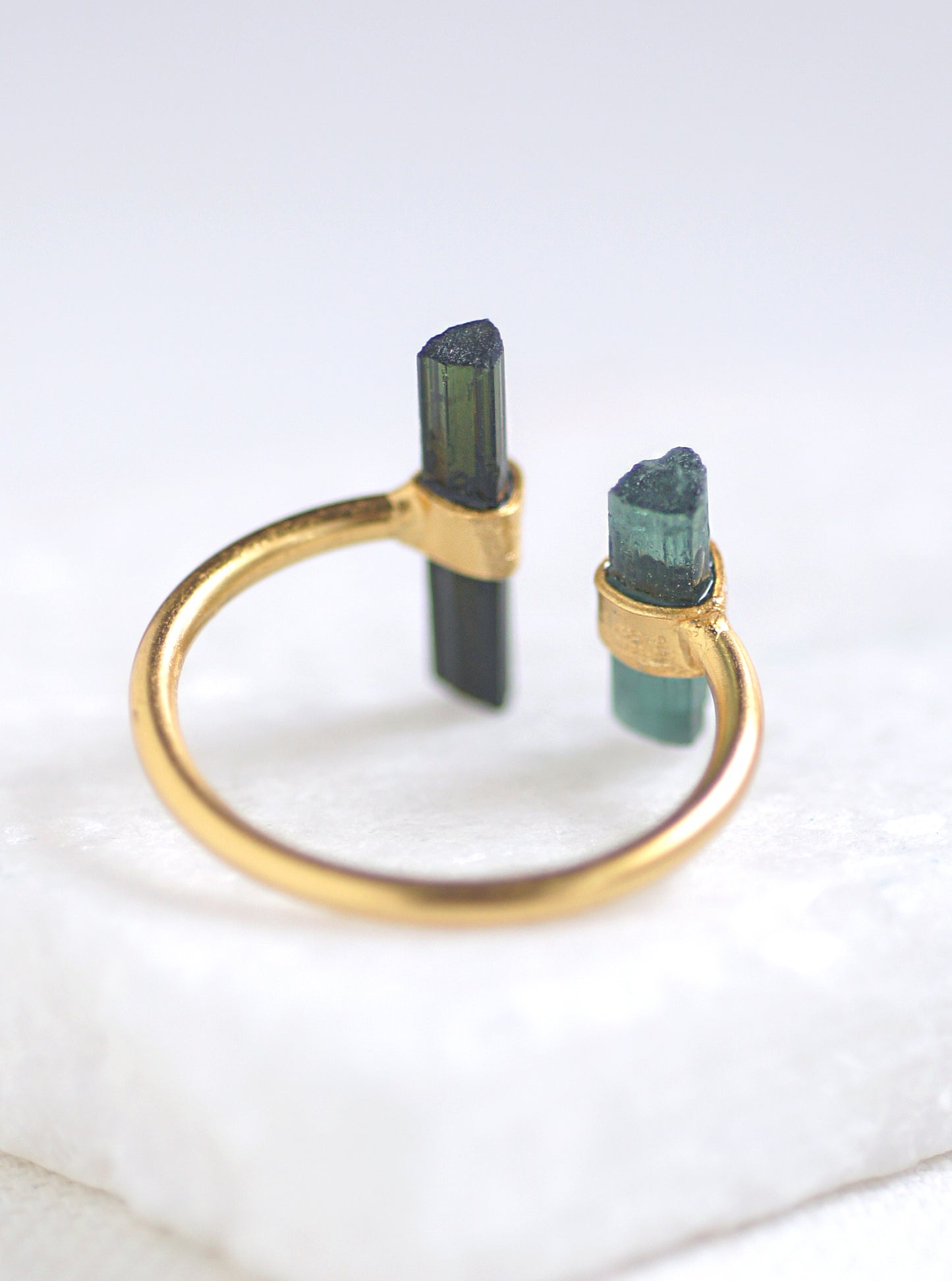 Tourmaline Parallel Double Bar With Diamond Ring
