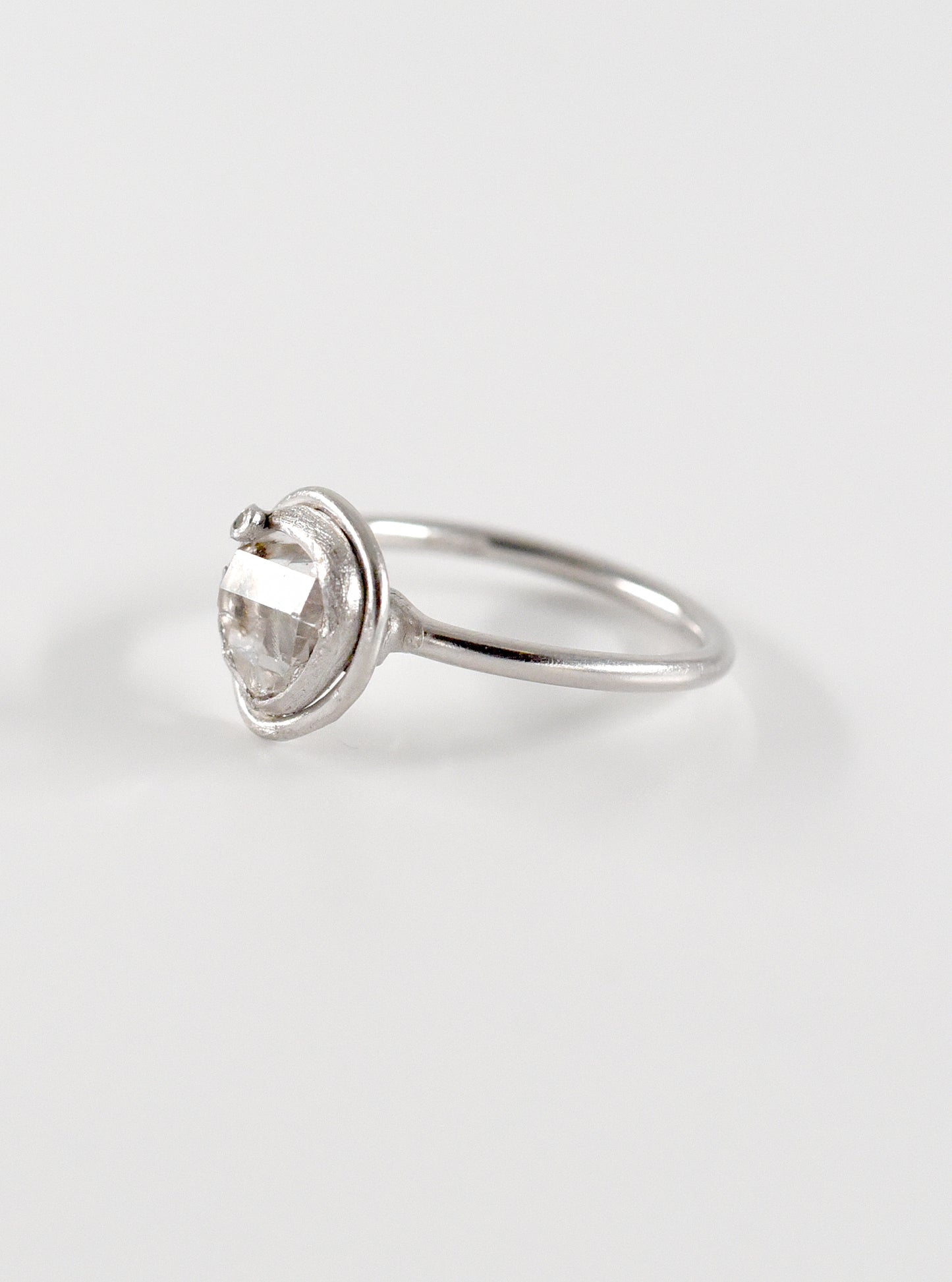 Mini Double Bezel Herkimer Quartz with Diamond Ring