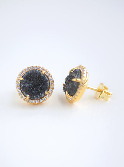 Glitter Druzy Round Stud Earrings