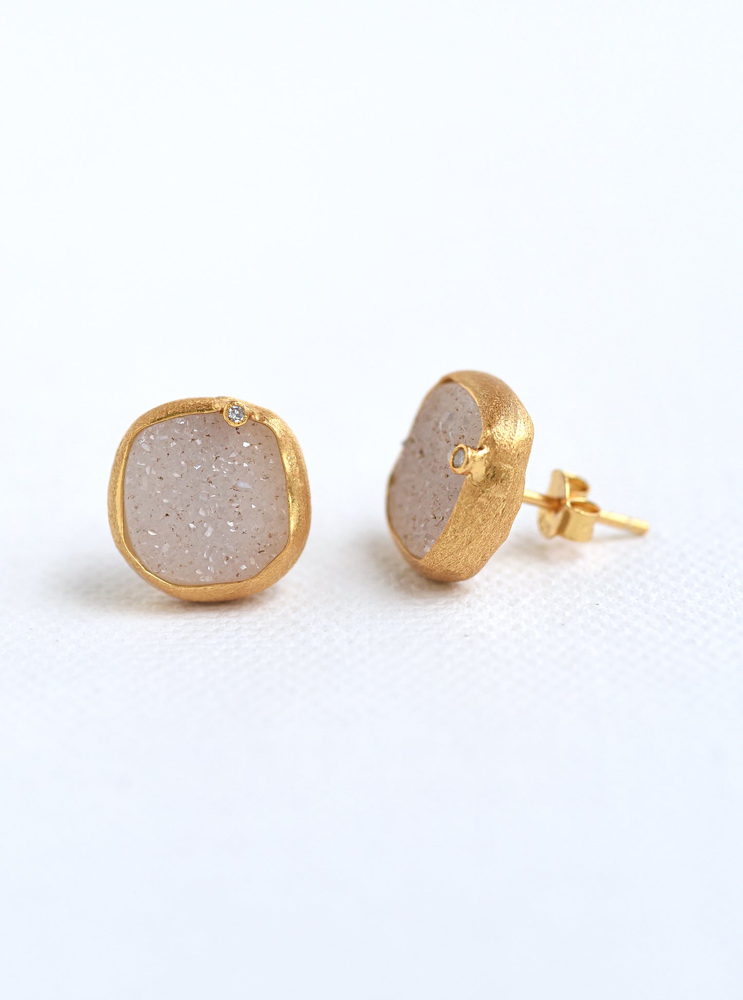 Cushion Druzy With Genuine Diamond Earring