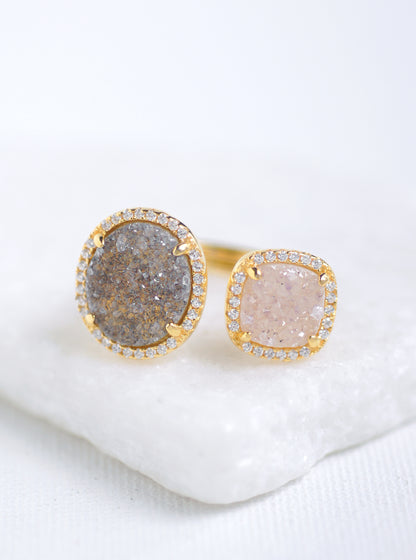 Glitter Druzy Oval and Cushion Ring