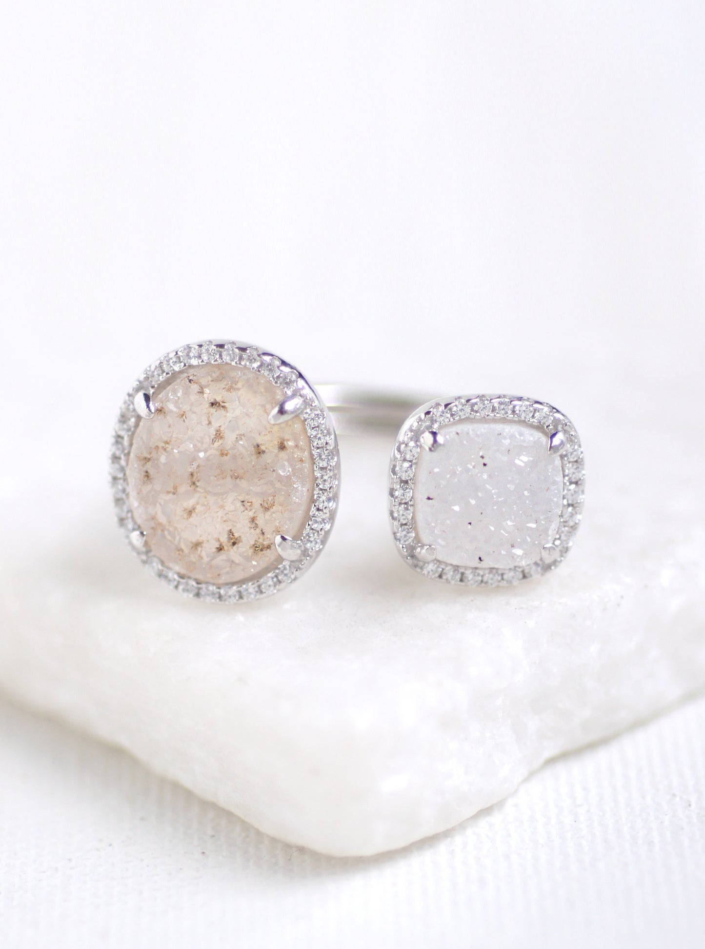Glitter Druzy Oval and Cushion Ring