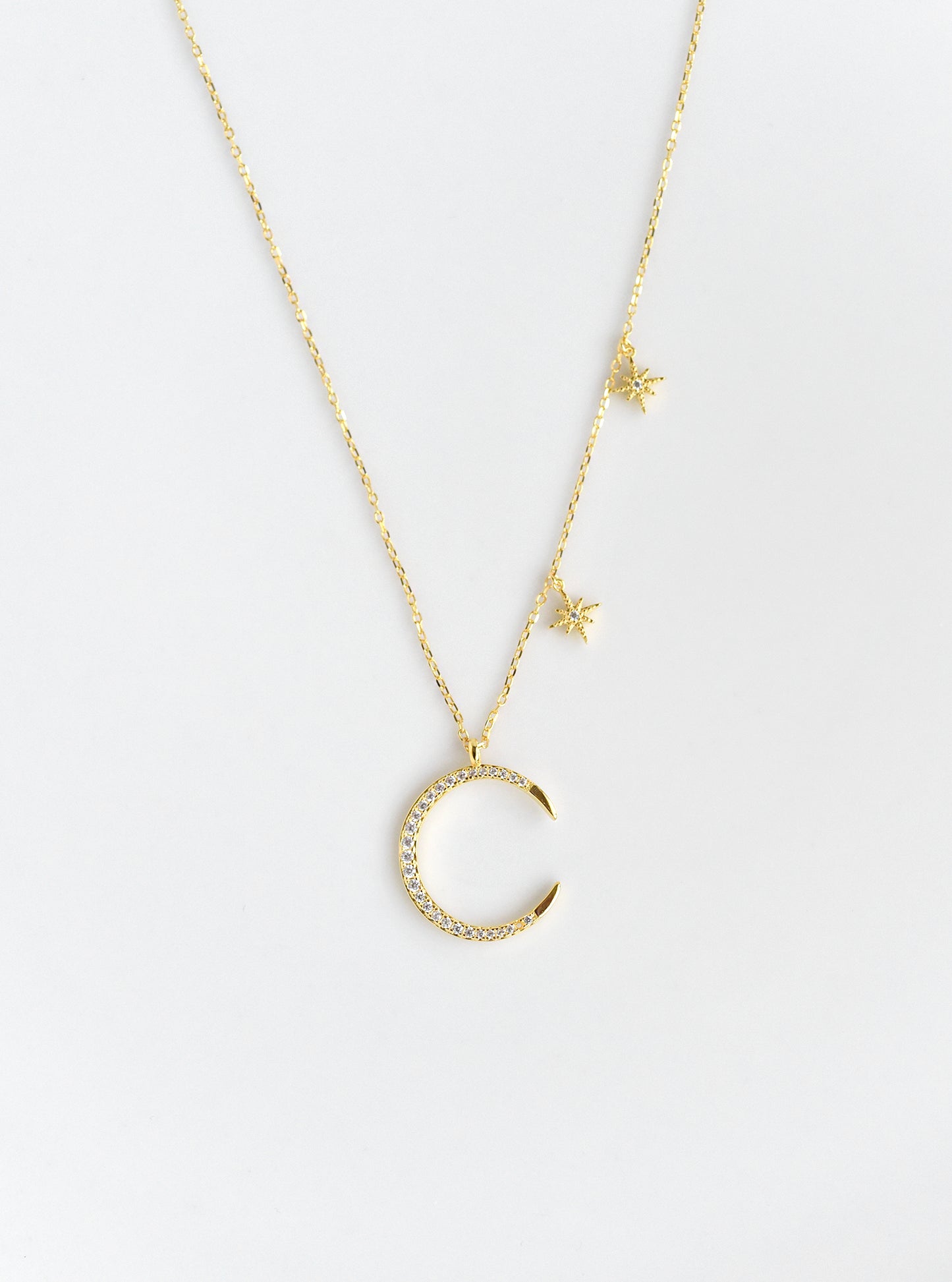 Crescent Moon with 2 Dangling Stars Necklace