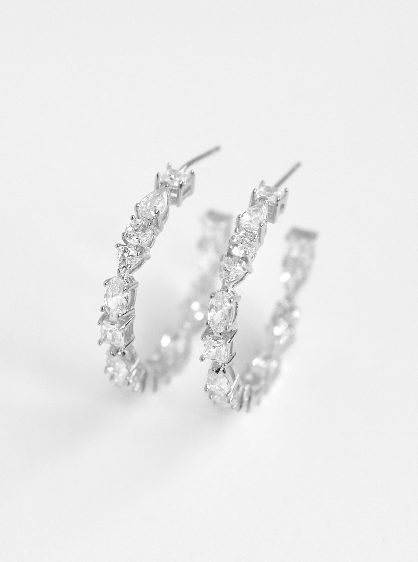 925 Silver Multi-CZ Hoop Earrings