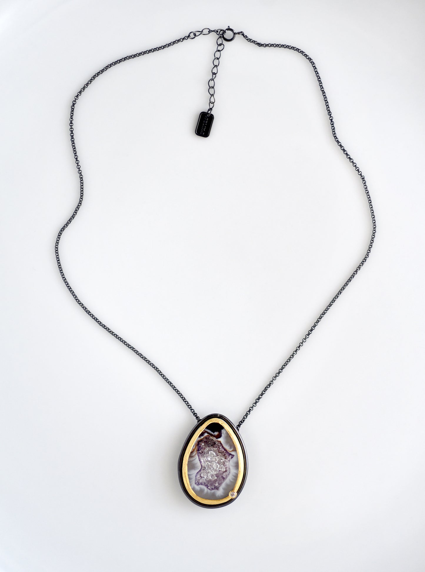 Agate Geode Necklace With Floating Herkimer Diamond